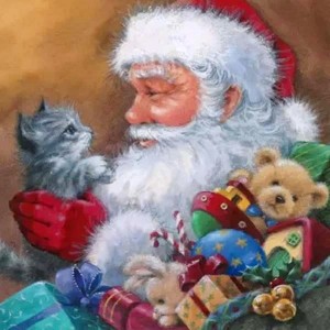 Салфетка для декупажа "Санта с котёнком" бумажная, 303425, 33х33 см